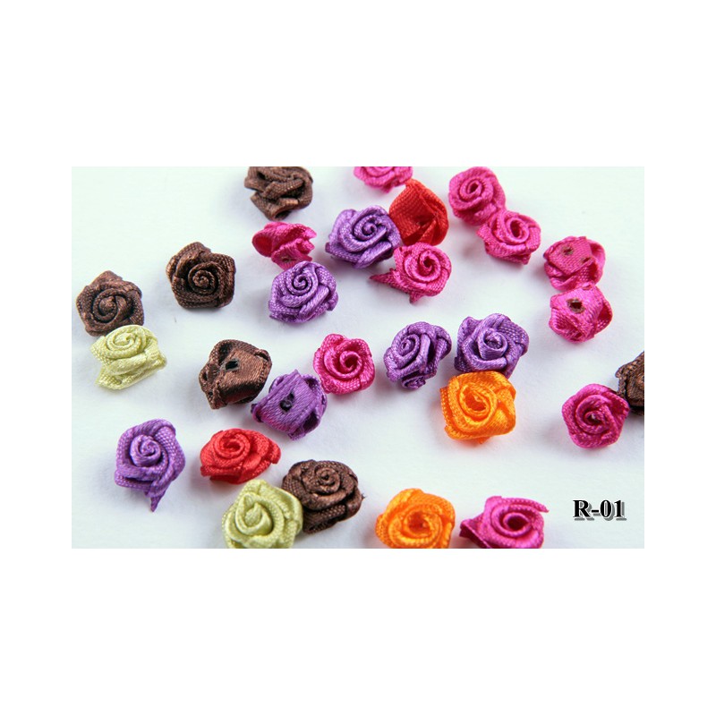 Aplikacja róża satyna 1 cm mix kolorów (50 szt.)