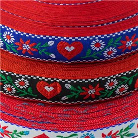 Taśma żakardowa biała z serduszkami JT-071 25 mm