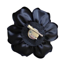 Przypinka broszka kwiat satynowy czarny fi 18 cm