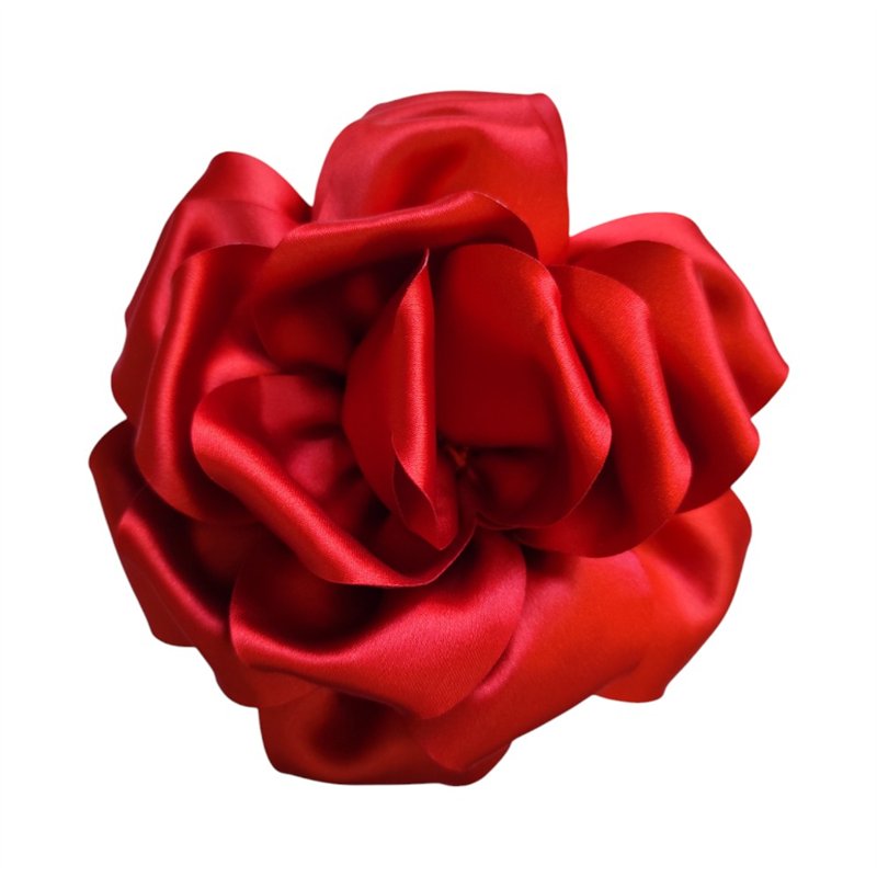 Przypinka broszka kwiat satynowy czerwony fi 18 cm