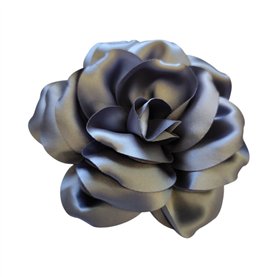 Przypinka broszka kwiat satynowy szary fi 18cm