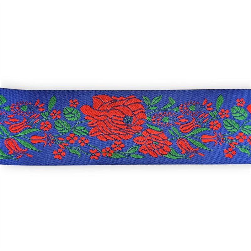 Taśma żakardowa róża 48x110 - 5mb - niebieska