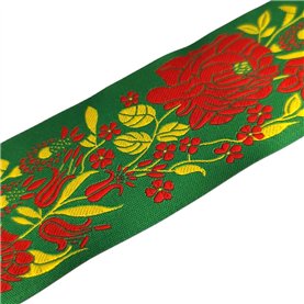 Taśma żakardowa róża 48x110 - 5mb - zielona